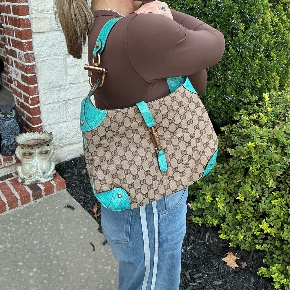 AUTHENTIC Gucci Tan and Teal Jackie Shoulder Bag - Picture 8 of 12
